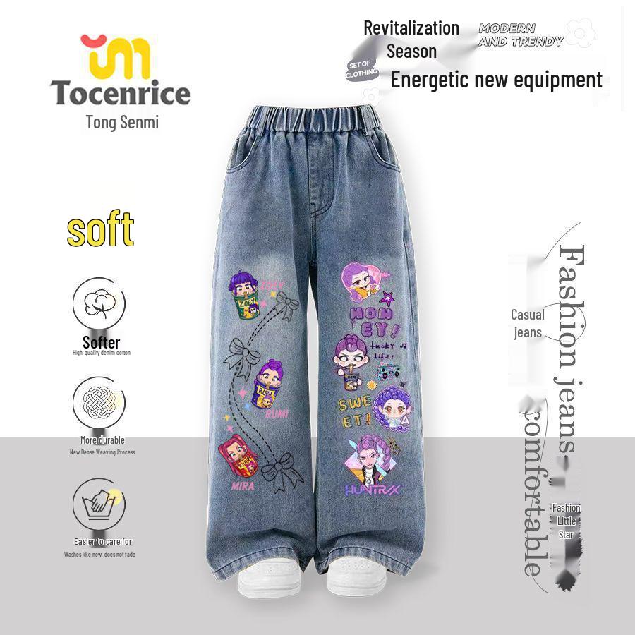 K-Pop Monster Hunter Hexe-flicka Barnjeans med rak passform och fleecefoder (Vår/Vinter 2025)
