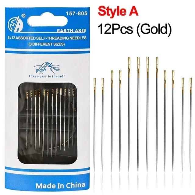 

Stainless Steel Knit and Crochet Elderly Blind Knitting & Crochet Sewing Needles Diy Automatic Threading Needles Kit Sticks Hook
