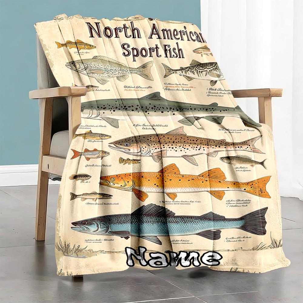 Fish Customize Text Blanket Cozy Customizable Blanket Soft & Cozy Versatile for Bed Office Nap Home Decor Four Seasons Multipurpose