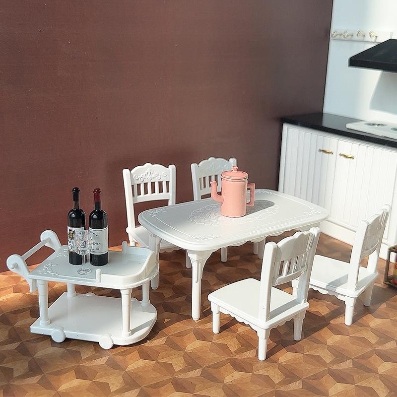 1Set 1:12 Dollhouse Miniature Plastic Food Cart Table And Chair Model, Furniture Home Model, Decor Toy Doll House Accessories