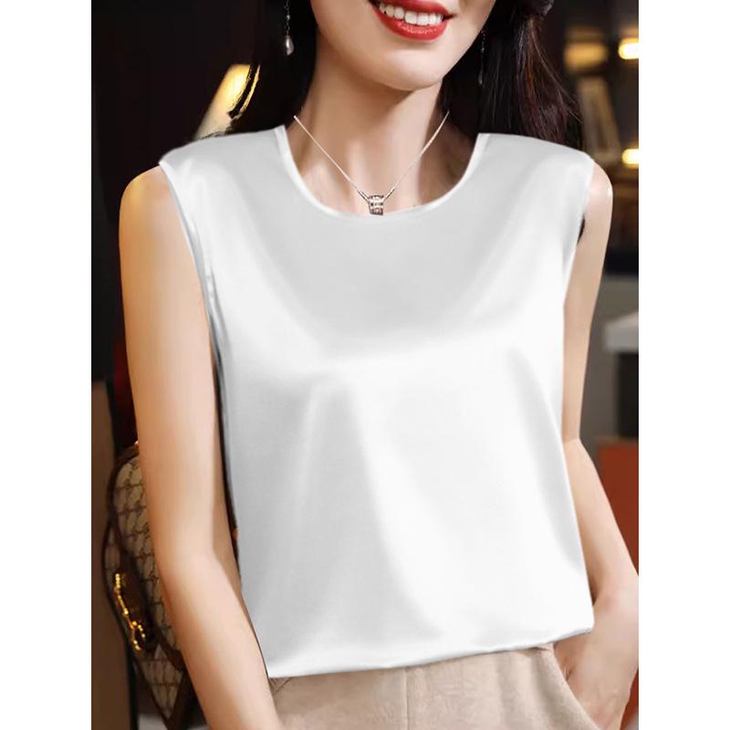 

Женская майка-камисоль из атласного шелка с круглым вырезом, весна/лето 2024 - универсальный однотонный топ 4XL белый