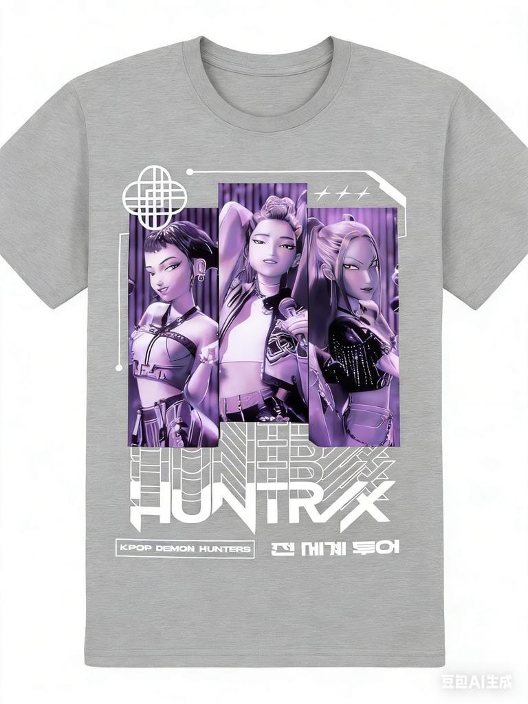 KPop Demon Hunters Trio Huntrix Maglietta Tonal Estate Abbigliamento Uomo e Donna Moda Alta Qualità Maglietta a Maniche Corte