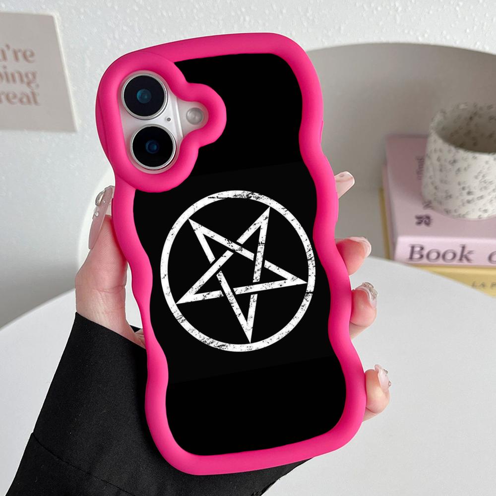 

Aesthetic Pentagram Phone Case for iPhone 17 16 15 14 13 12 11 Air Pro Max Plus Red Soft TPU Wavy Edge Cover iPhone 16