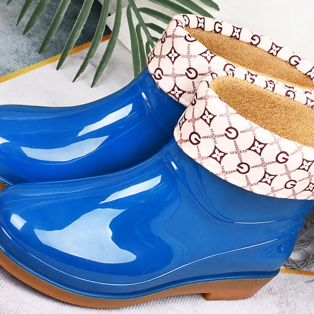 Womens Rain Boots Fashion Antiskid Short Rain Boot Round Head Radian PVC Plastic Rain Boots