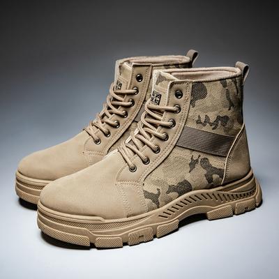 Botas Martin de lona camuflada para homem, cano alto, outono e inverno, estilo militar, cor ruibarbo, cano médio, sapatos masculinos, botas de cowboy ocidental