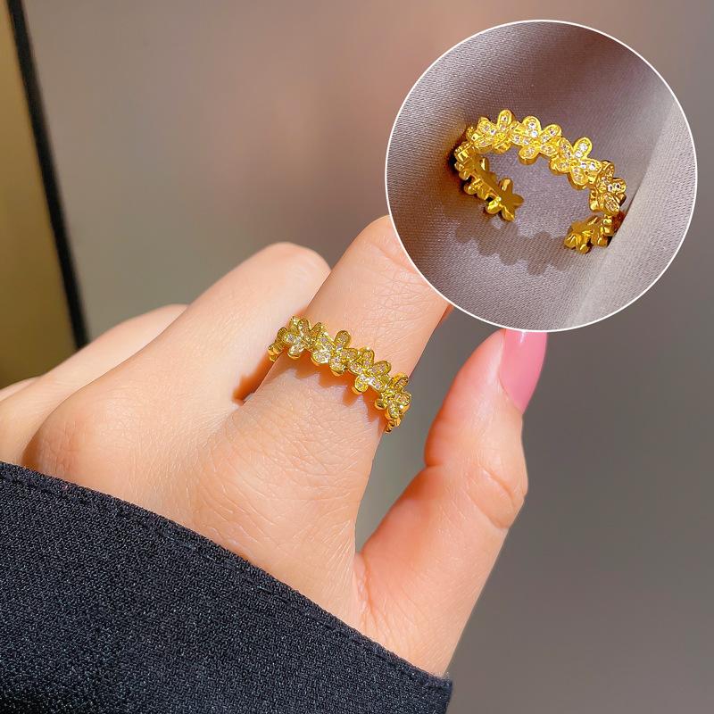 Real Gold Couple Ring, Women'S Tide Fashion Plain Ring, Adjustable Opening Ring, Cold Wind Index Finger Ring