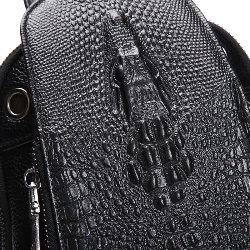Genuine Leather Men's Chest Bag Korean Version Casual Top Layer Cowhide Crocodile Pattern Men's Crossbody Bag