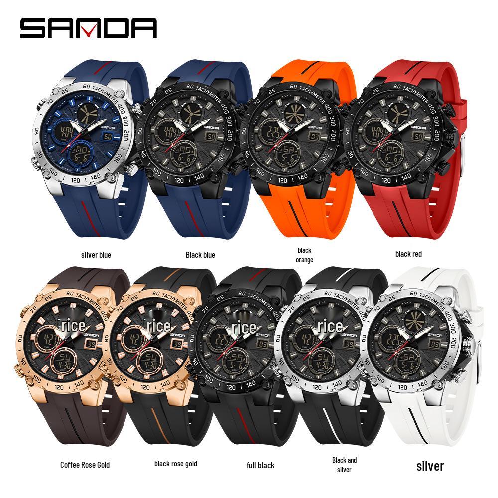 SANDA Men's Fashion Sports Dual Display Electronic Watch – Multifunction Timer, Alarm, Luminous, Waterproof.