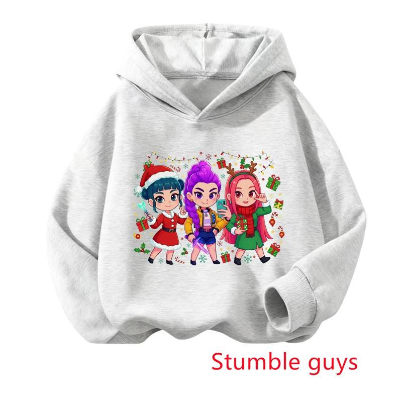 K-pop Demon Hunter Girl Kids Sweatshirt Autumn/Winter Christmas Soft and Warm Santa Claus Print Comfortable Pullover
