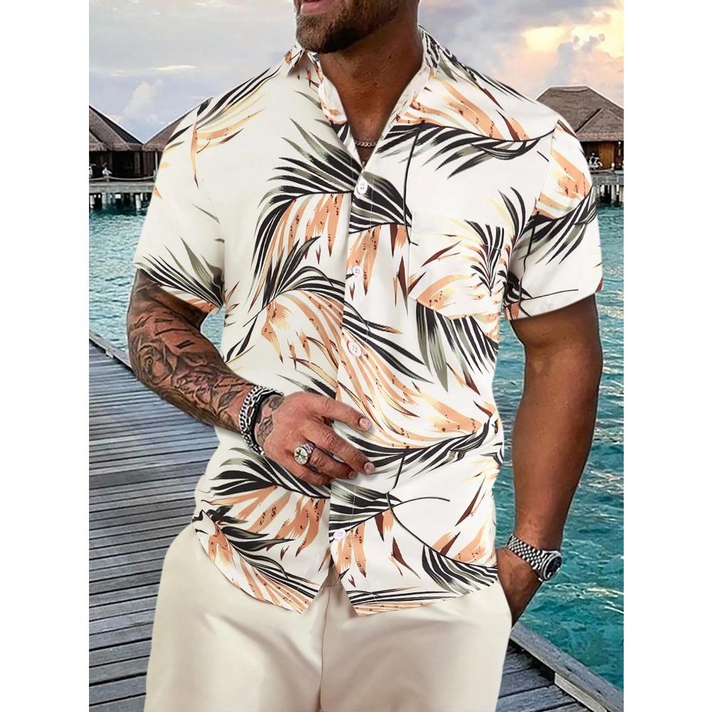 Hawaiian palm tree 3D printed men's shirt, casual and fashionable short sleeved shirt, lapel button top large unisex clothing