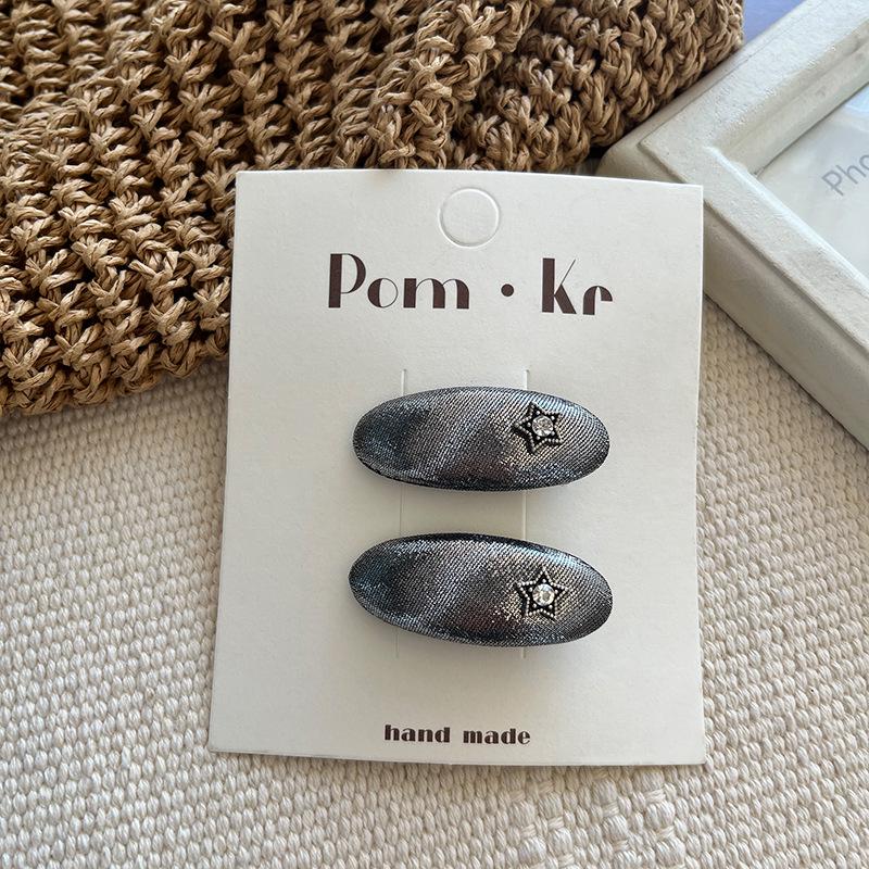 New Star Silver Leather Heart & Butterfly Diamond Hair Clip – Versatile Fashion Duckbill Hairpin