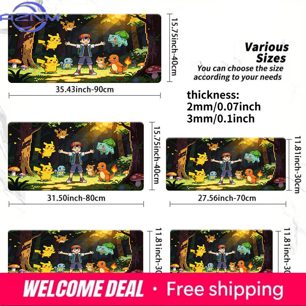 Pokemon Ash Kanto Starps Forest Gaming Mouse Pad NonSlip Desk Mat 30x80x0.2cm