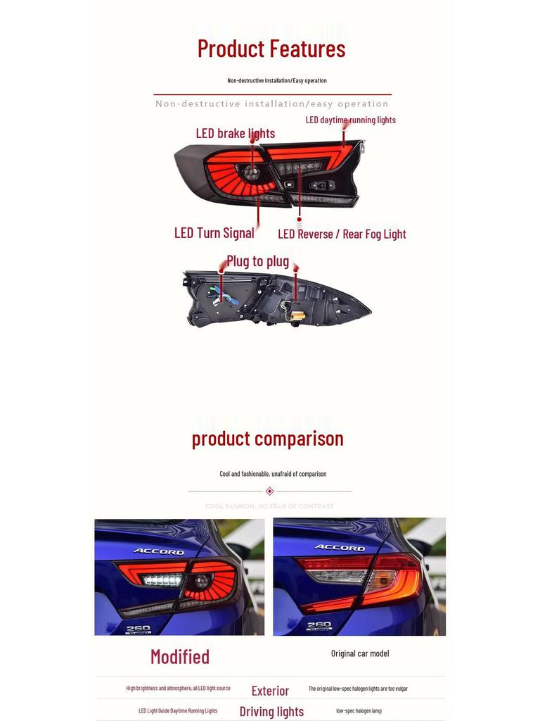 Eagle Eye LED Taillight Assembly for 2018-2022 Accord with Flowing Turn Signal & Daytime Running Light
