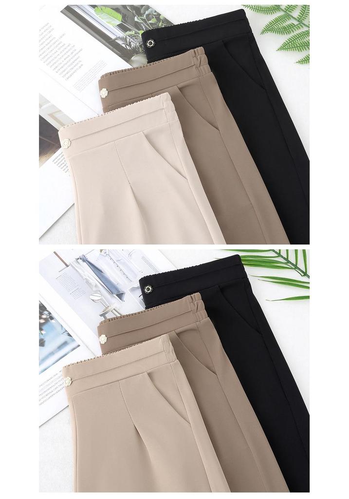 Stylish Ice Silk High Waisted Pants for 50-Year-Old Women - Loose, Elastic, Straight-Leg Summer Casual Wear