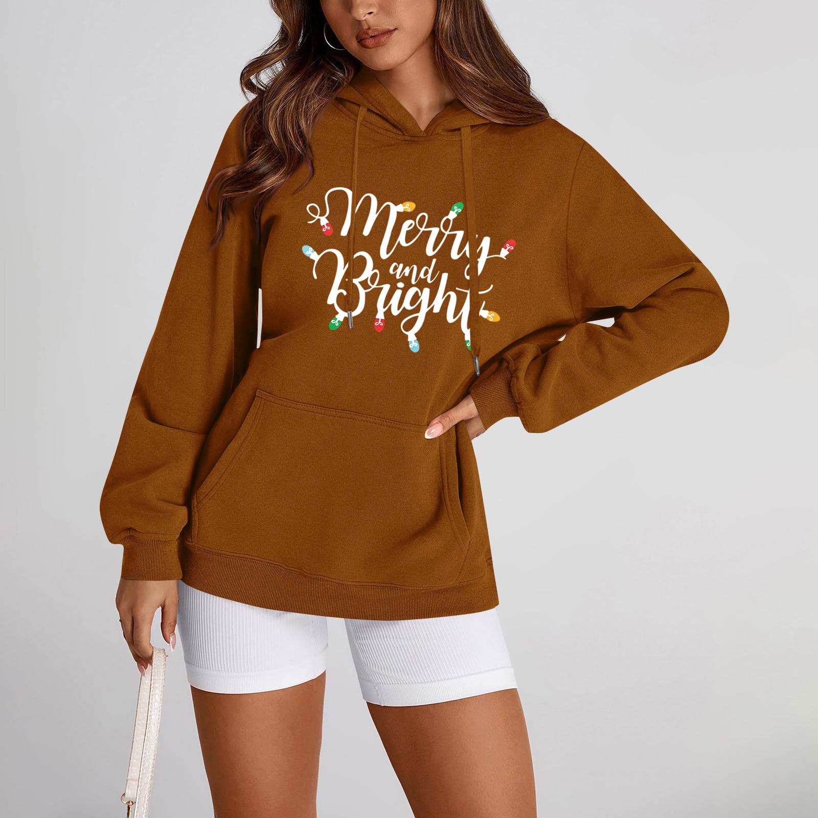 

Women s Hoodies Letter Printed Sweatshirt Pullover L коричневий