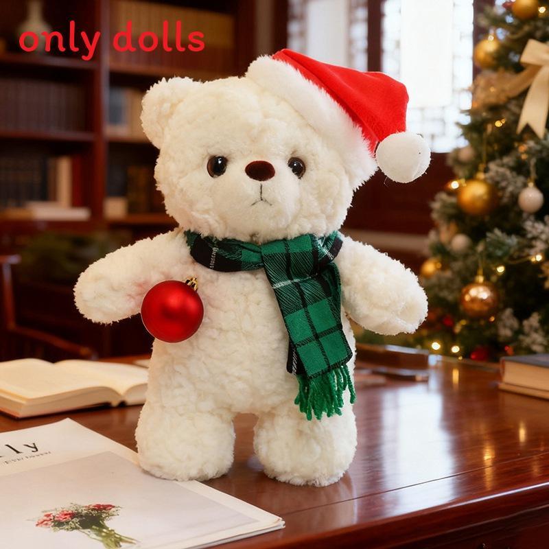 

Plush Bear Polar Toy With Scarf And Hat Decor For Childrens Christmas Gift Green Plaid