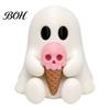 Decorative Skull Crafts Halloween Mini Ghost Figurine, 3D Printed White Statue with Personalized Gifts Pink Ice Cream, Cute Desktop Ornament for Home