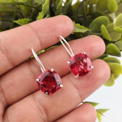 Brincos de Prata de Lei 925 Sólida com Turmalina Rosa, Adoráveis Joias Artesanais com Pedras Preciosas, Brincos Espirituais, Para o Dia da Memória