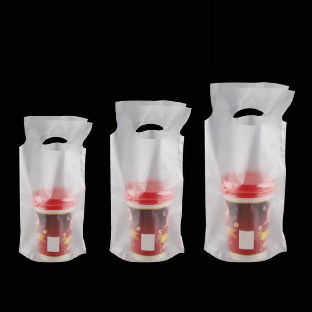 200Pcs Transparent Takeout Bag Coffee Cup Holder Portable Pouch 26cm Lightweight Durable No Smell Shopping Handbag