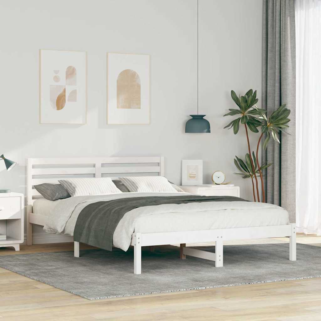Bed Frame with Headboard White 140 x 210 cm Solid Pine Wood