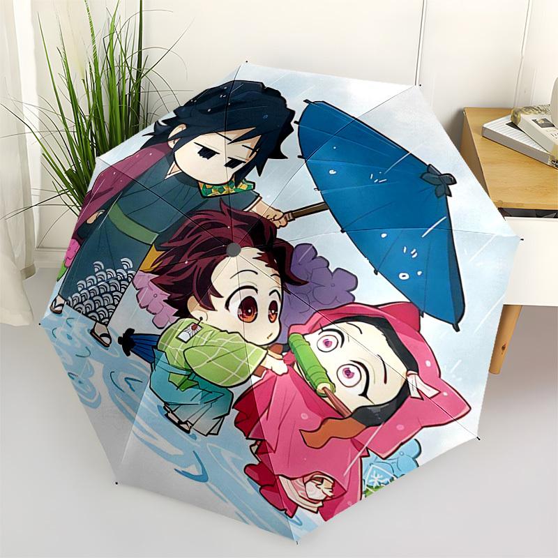 

1pc Outdoor Umbrella with Japanese Floral Print - Automatic Opening/Closing, Portable 3-Fold Design, 8-Bone Iron Frame - Perfect Gift for Fans, T