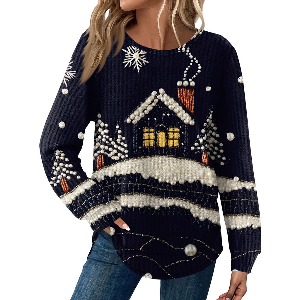 Dámská móda Dlouhý rukáv Vánoční Volný Dlouhý rukáv Kulatý výstřih Ležérní Top