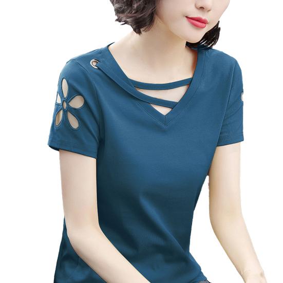 

Женская футболка с V-образным вырезом и открытыми плечами, летняя свободная блузка с коротким рукавом XL