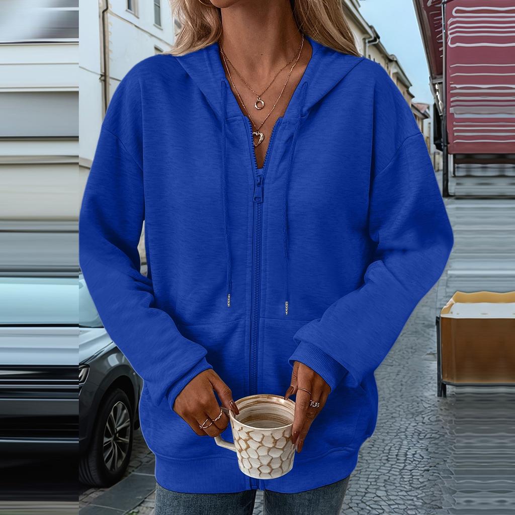 Women's Loose Hooded Sweatshirt Zipper Cardigan Jacket