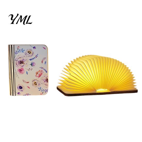 Wooden Bedside Lamp Portable LED Book Light, Magnetic Foldable Night with Stepless Dimming, Decorative Light USB Rechargeable Warm Ambient for Bedroom