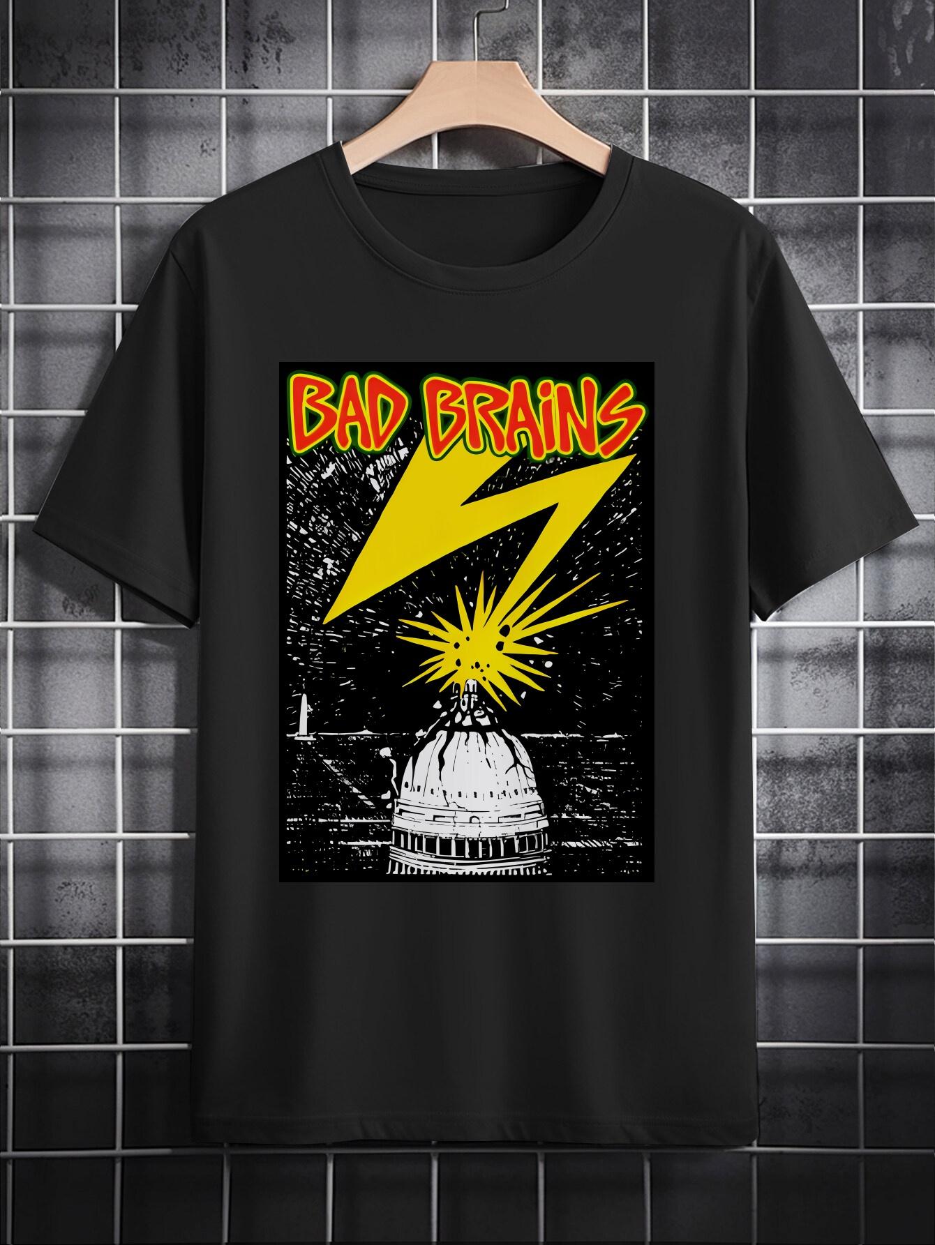 Graphic Print Casual T-shirt - Black with Bold BAD BRAINS Design XXXL