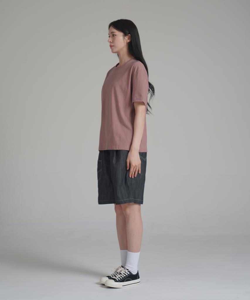 Noming Loose Fit Crop Pigment Short Sleeve - Burgundy