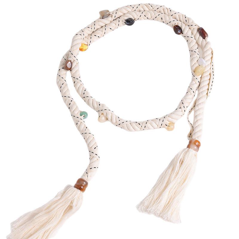 Bohemian Belt Ethnic Style Belt Woven Bead Cotton Waist Rope Soft Texture Vacation Style Women's Waist Rope