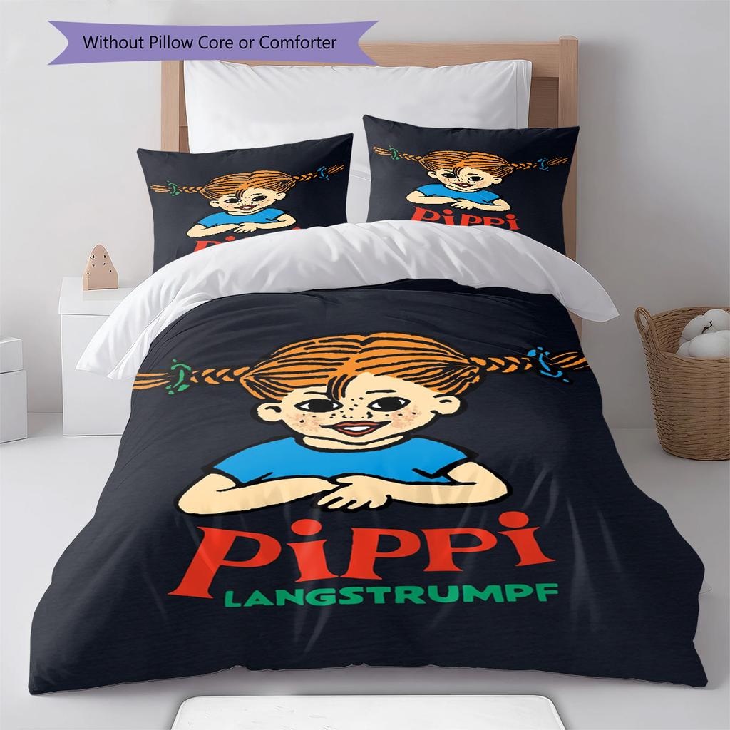 Pippi Longstocking Pattern Bedding,Quilt Set Quilt Cover Pillowcase Home Birthday Gift (1 * Duvet Cover + 2 * Pillowcase, Without Core)