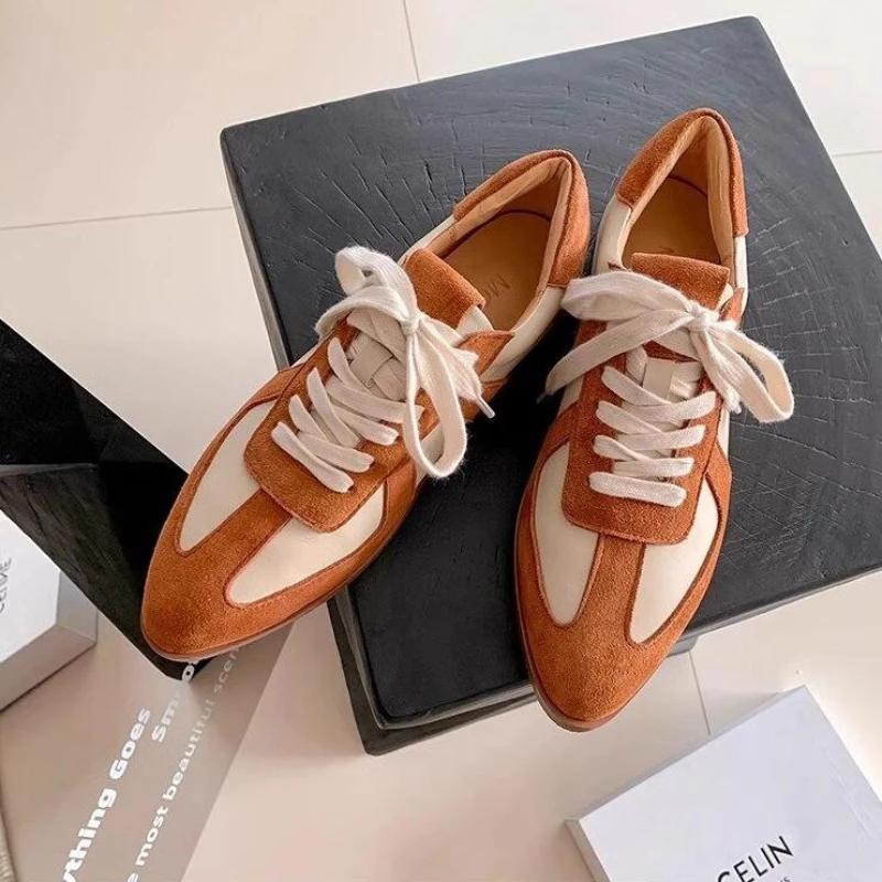Fashion Flats Women Sport Shoes Suede Casual Walking Fashion Sneakers 2025 Spring New Lace-up Running Cozy Hiking Shoes Zapatos Femme