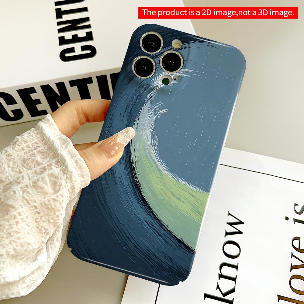 Curling Wave in Rainy Blue All inclusive film hard phone case, compatible with iPhone 18 Pro Max 17 16 15 14 13 12 11