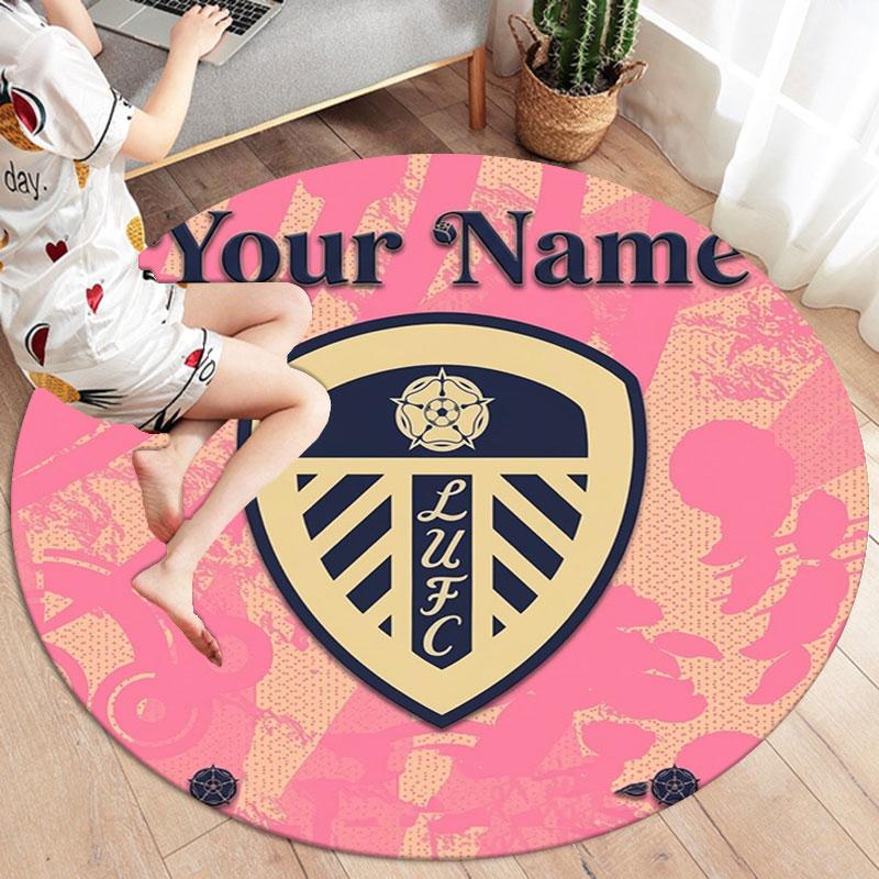 Leeds United Custom Name Round Area Rug,Carpet Rug for Living Room Bedroom Sofa Playroom Decor,Non-slip Floor Mat
