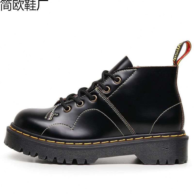 Martin Boots Monkey Face Motorcycle Boots Women, Leather British Short Boots Round Head Men and Women Couple Hundred
