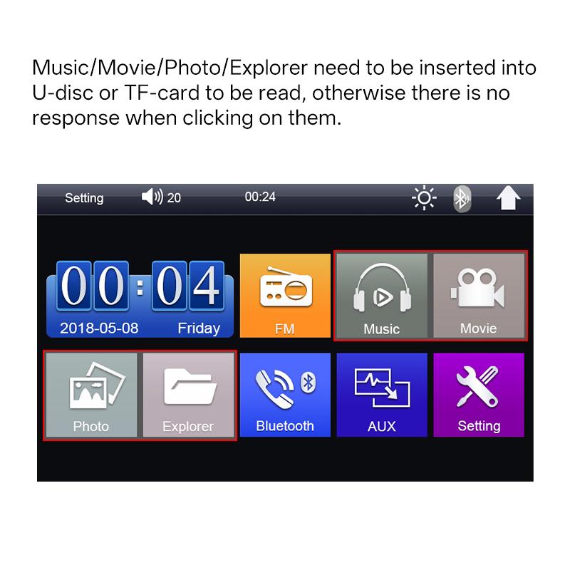 Car Radio 2 Din Bluetooth HD 7" Multimedia MP5 Player Touch Screen FM USB ISO Power Aux Input Support Rear View Camera Car Navigation Screen Dashcam