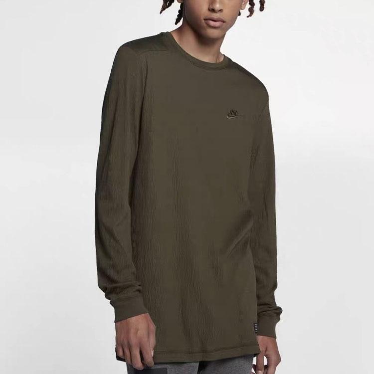 Nike Solid Color Logo Long Sleeve T-Shirt Men Tops Military-Green 925441-325