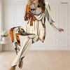 Women Plus Size Two Piece Set Half Zip Long Sleeve Top And Fitted Long Pants Sloth Floral Print