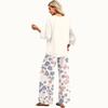 Women's Casual Two Piece Set Loose Fit Round Neck Top with Three Quarter Sleeves and Wide Leg Printed Pants Lounge Wear Set