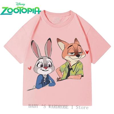Cute and Fashionable Boys and Girls Cotton Short Sleeve Shirts Disney Zootopia Cartoon