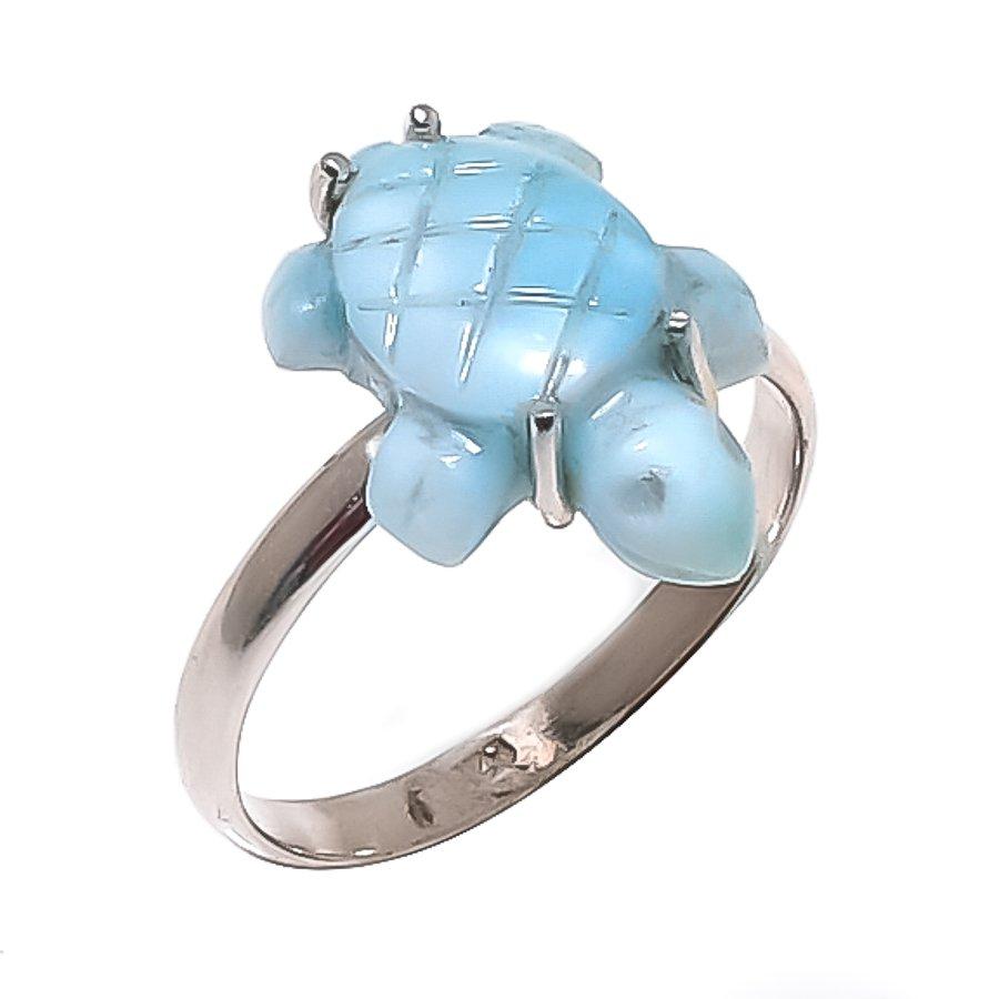 

Natural Larimar Gemstone Handmade 925 Sterling Silver Jewelry Ring Size 8.5 E7i49