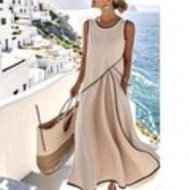 Summer New Style Beachwear Style Dress with Contrasting Borders and A-line Silhouette for Women