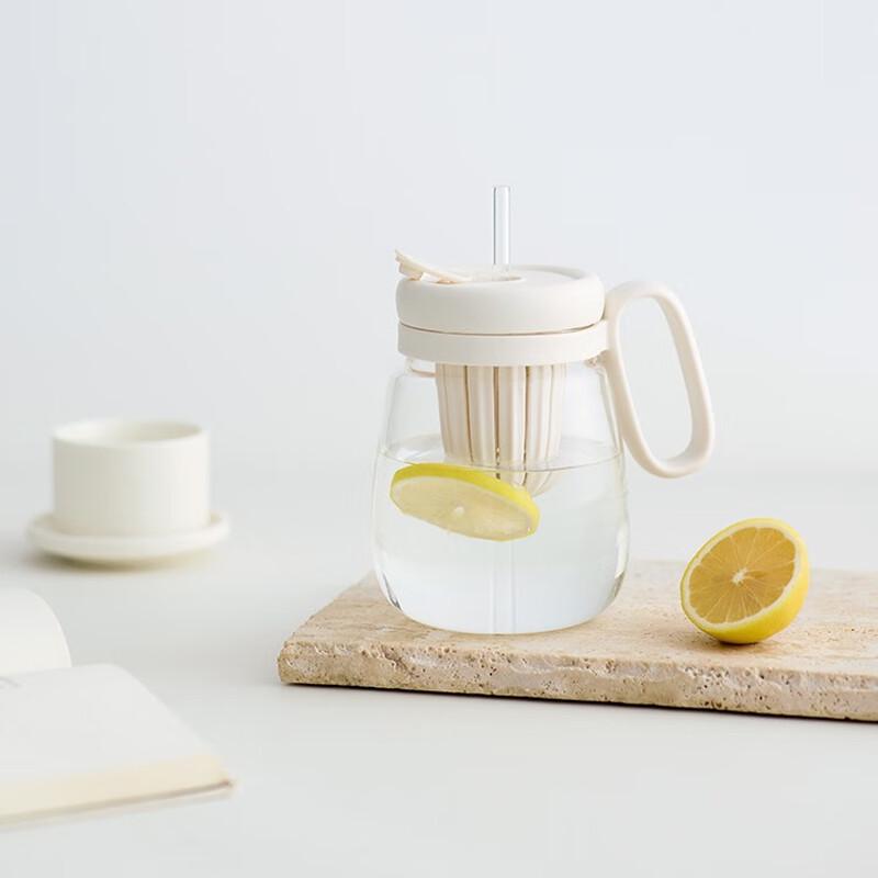 Olayks 850ML Borosilicate Glass Flower Tea Cup with Straw