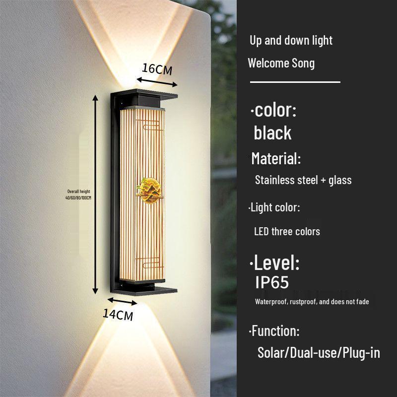 Luxury Chinese Style Solar Waterproof Wall Lamp: Up & Down Outdoor Light for Garden, Balcony, or Villa.