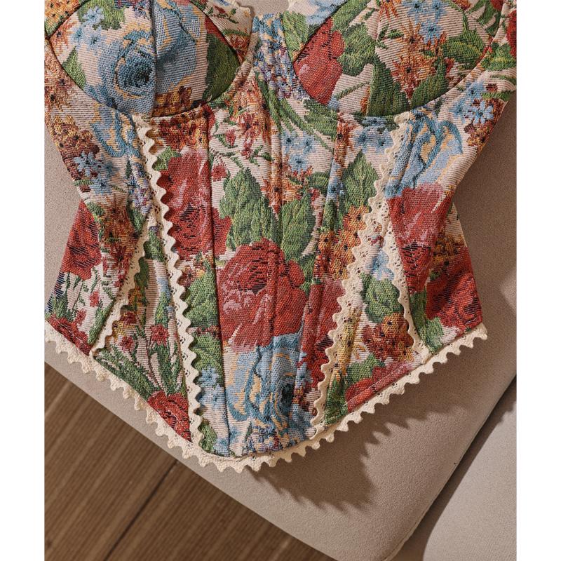 Trending Retro French Jacquard Strapless Corset Vest