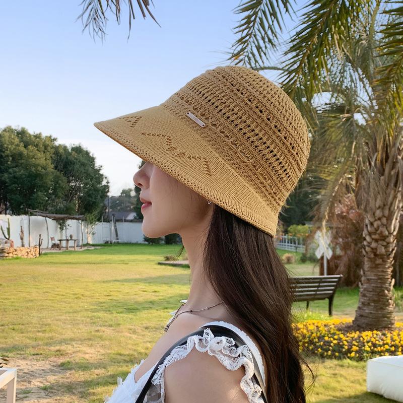 Hollow Woven Bucket Hat Women'S Summer Sunscreen Sun Hat Show Small Face Travel Beach Basin Hat Fashion