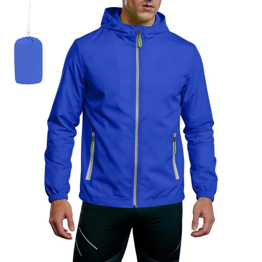 Unisex Lightweight Hooded Sports Jacket with Reflective Zipper Breathable Quick Dry with Storage Bag