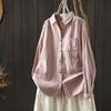 2026 Spring Women's Long Sleeve Retro Vertical Striped Cotton Gauze Shirt